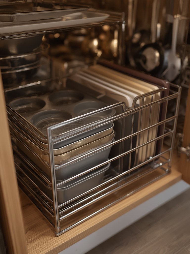 bakeware organizer in action